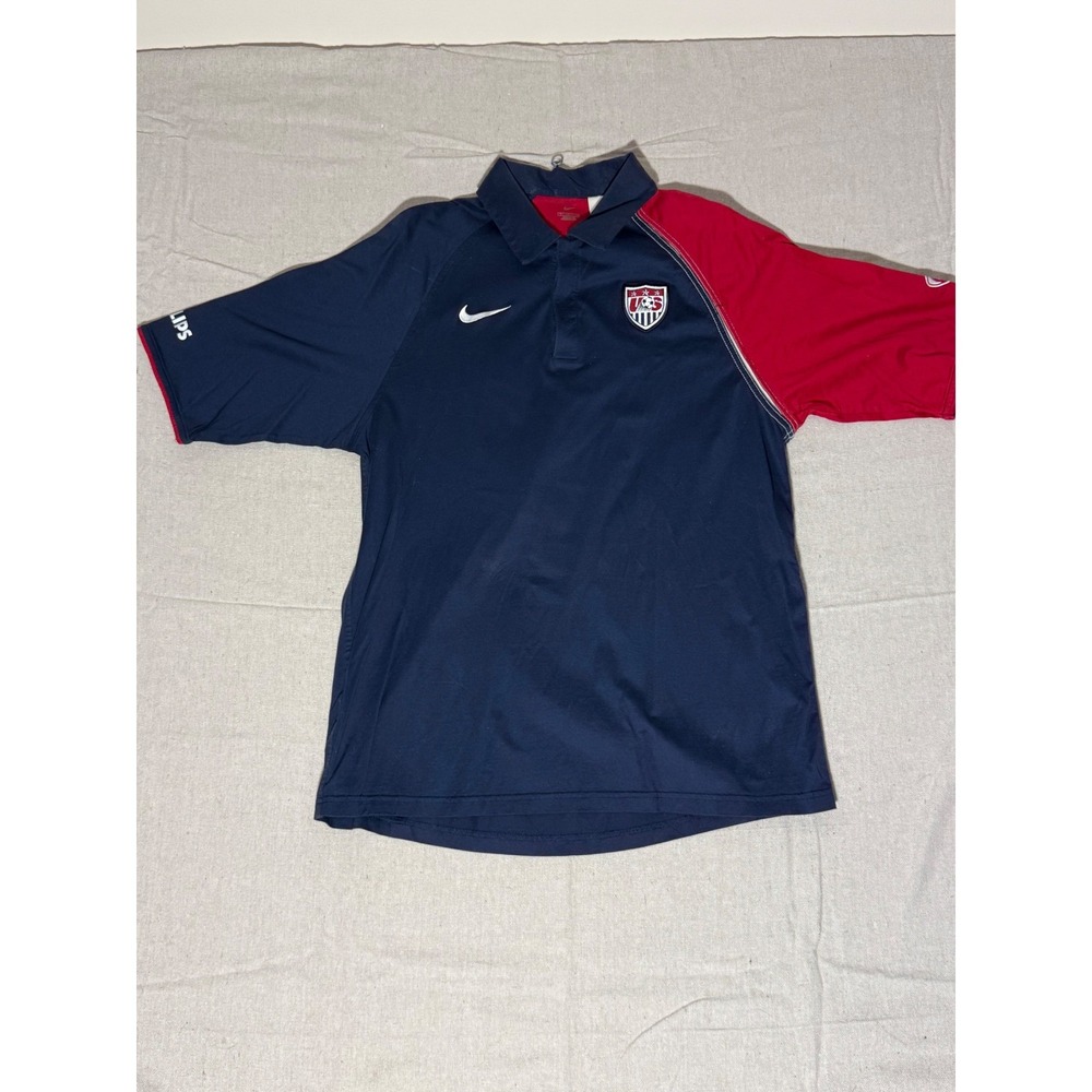 Nike US Soccer National Team Polo Shirt Navy Red Mens Large Vintage Philips